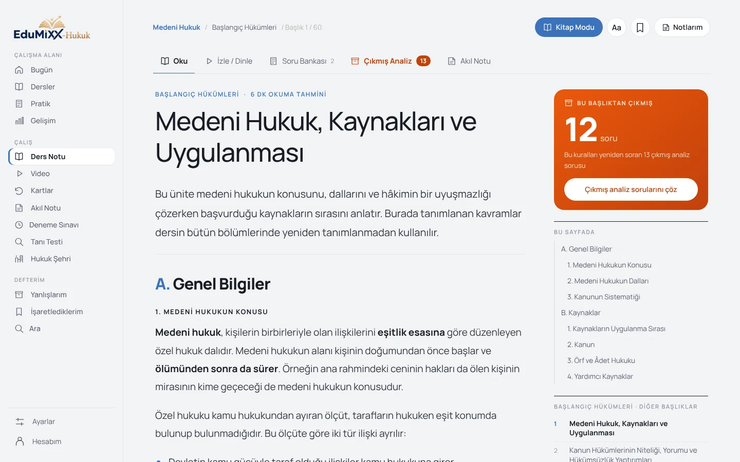 Edumixx ders notu okuma ekranı